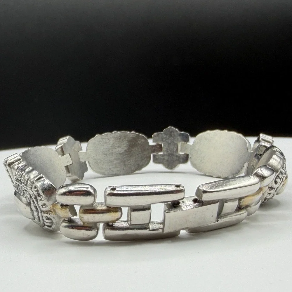 Silver Tone Western Concho Link Bracelet Southwestern Boho Cowboy Statement Gift
